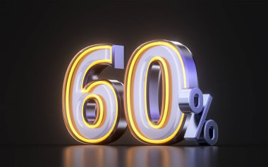 % 60 indirimli, koyu arka planda parlayan metal ışıklı ikon sunar. 3d illüstrasyon