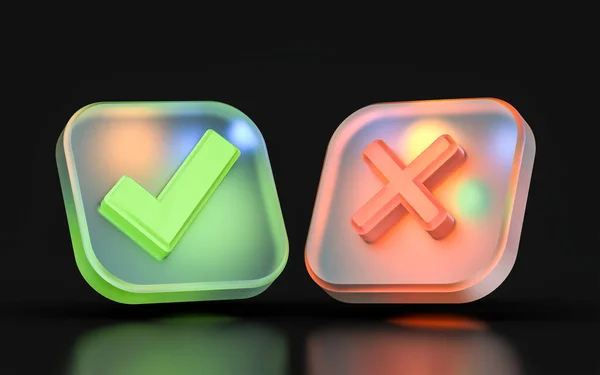 Glass Morphism Right Wrong Icon Colorful Gradient Light Dark Background — Stockfoto