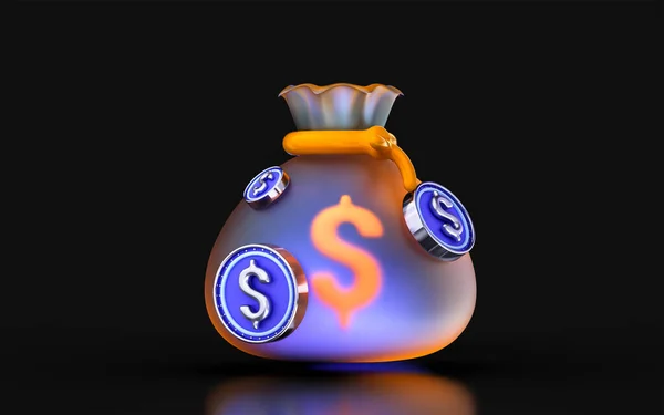 Glass Morphism Dollar Bag Icon Colorful Gradient Light Dark Background — Foto Stock