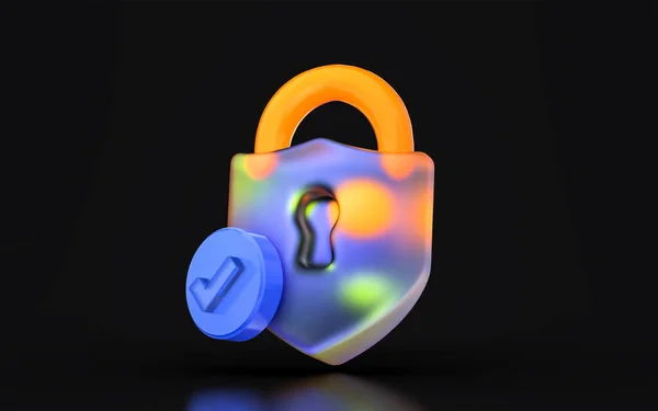 Glass Morphism Lock Check Mark Icon Colorful Gradient Light Dark — Foto de Stock