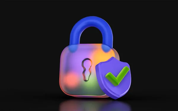 Glass Morphism Lock Check Icon Colorful Gradient Light Dark Background — ストック写真