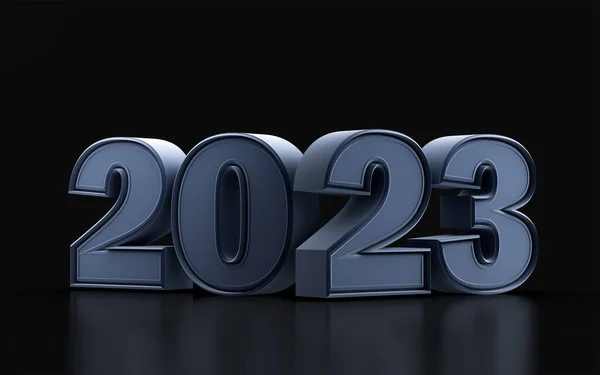 喜庆的新年2023与金属在黑暗背景下三维渲染节日概念 — 图库照片