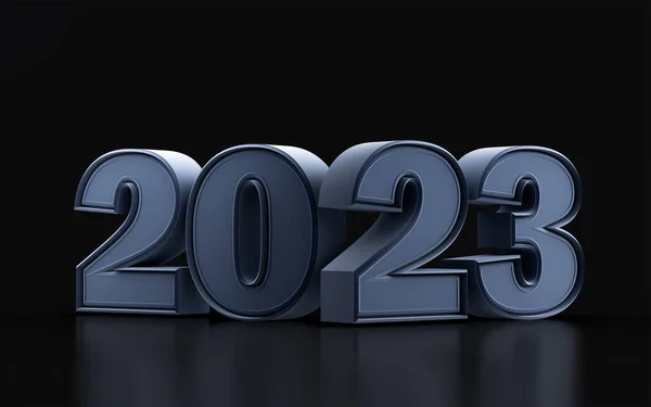 Heureuse Année 2023 Avec Métallique Sur Fond Sombre Rendu Concept — Photo