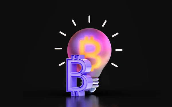 Glasmorphismus Bitcoin Glühbirne Symbol Mit Bunten Farbverlauf Licht Auf Dunklem — Stockfoto