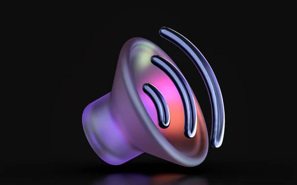 glass morphism sound speaker icon with colorful gradient light on dark background 3d render concept