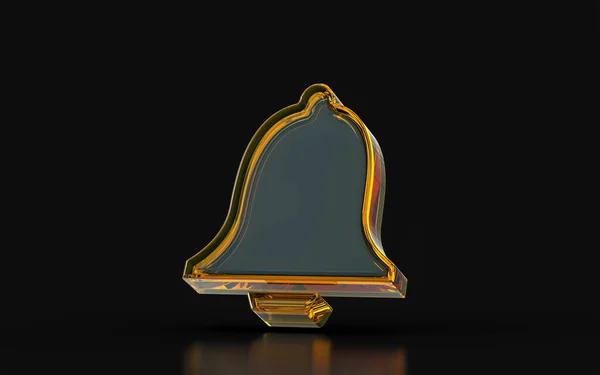 深色背景3D上的玻璃形态钟标志渲染通知报警呼叫贝尔的概念 — 图库照片