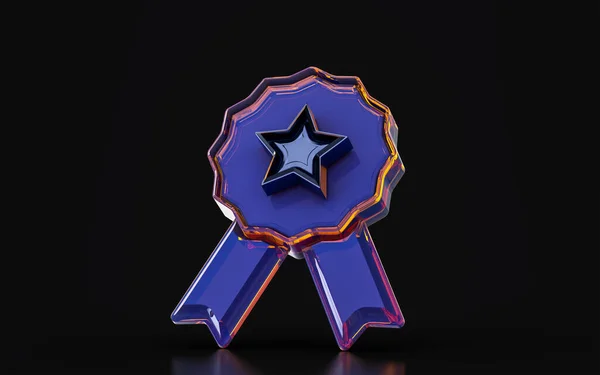 Star Badge Sing Glass Morphism Effect Dark Background Render Concept — Stockfoto