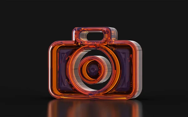 Camera Sign Glass Morphism Effect Dark Background Render Concept Picture — 스톡 사진