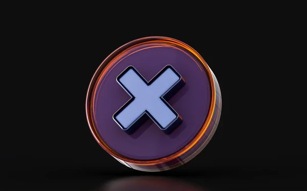 Cross Mark Badge Sign Glass Morphism Effect Dark Background Render — Stockfoto
