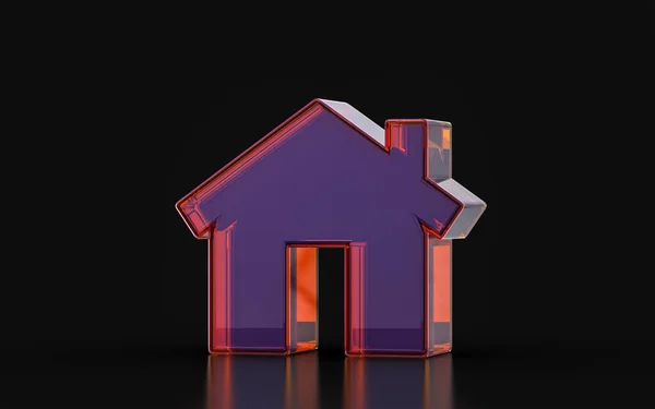 Home Sign Met Glas Morfisme Effect Donkere Achtergrond Render Concept — Stockfoto