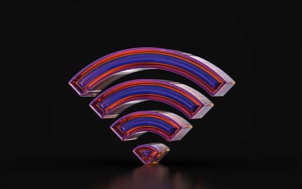 Wifi Sign Glass Morphism Effect Dark Background Render Concept Signal — ストック写真