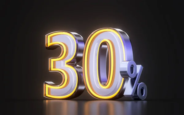 Percent Discount Offer Icon Metal Neon Glowing Light Dark Background — Foto Stock