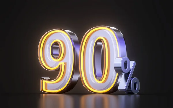 90 percent discount offer icon with metal neon glowing light on dark background 3d illustration