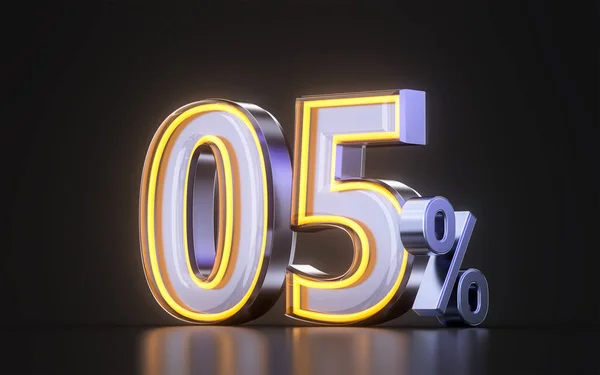 05 percent discount offer icon with metal neon glowing light on dark background 3d illustration