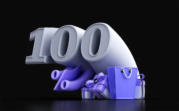 Rendere 100 Cento Numero Sconto Con Sacchetto Della Spesa Ang — Foto Stock