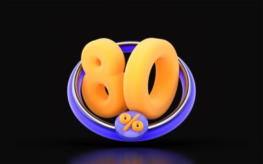 Koyu arka planda halka çemberinde% 80 indirim. Büyük alışveriş teklifi için 3D sunum kavramı. 
