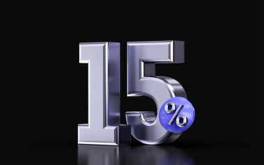 black Friday 15 percent discount metallic on dark background 3d render concept for big sale offer
