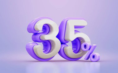 beyaz ve mor çizgi film yüzde 35 indirimli iskonto numarası sembolü 3d render konsepti 