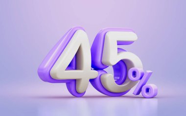 beyaz ve mor çizgi film yüzde 45 indirimli sayı sembolü 3d canlandırma konsepti gibi görünüyor 
