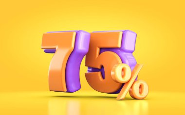 3 boyutlu portakal ve mor renkte promosyon indirimi sarı arka planda% 75