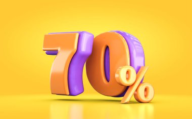 3D portakal ve mor renkte promosyon indirimi sarı arka planda% 70