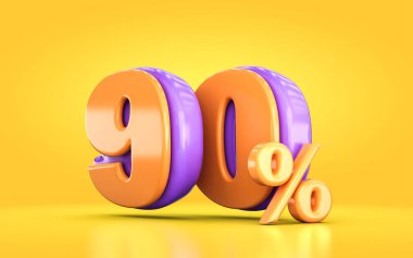 Sarı arka planda 3D portakal ve mor renkte promosyon indirimi% 90