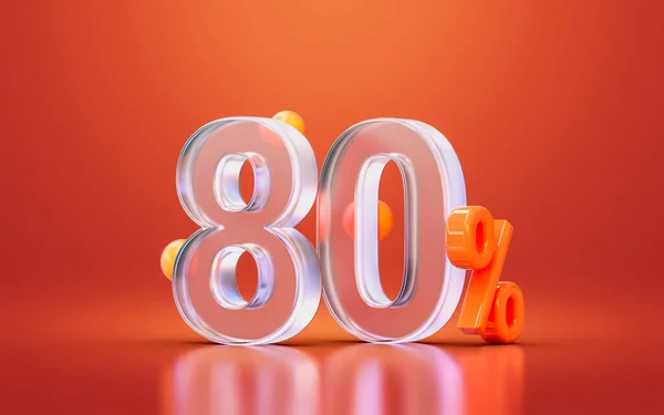 glass morphism realistic 80 percent number for online big sale offer discount, cash back 3d render