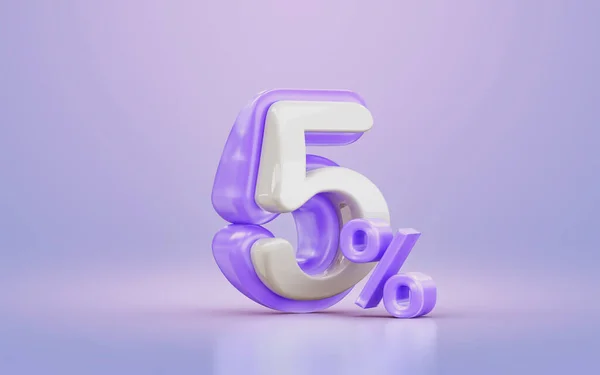 white and purple cartoon look 5 percentage promotional discount number symbol 3d render concept