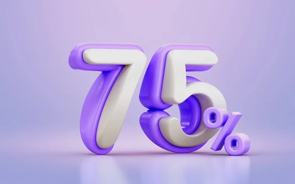 white and purple cartoon look 75 percentage promotional discount number symbol 3d render concept