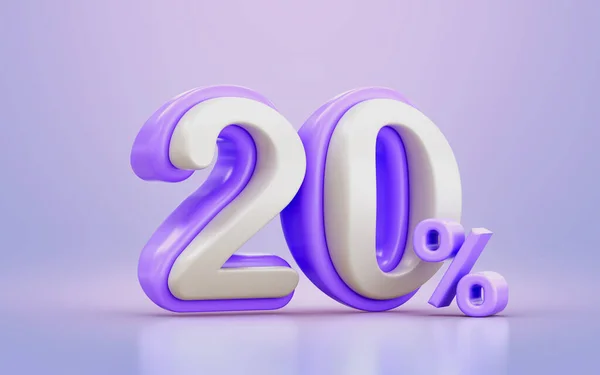 white and purple cartoon look 20 percentage promotional discount number symbol 3d render concept