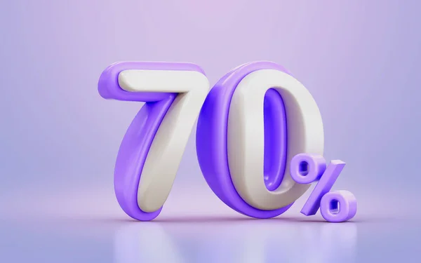 white and purple cartoon look 70 percentage promotional discount number symbol 3d render concept