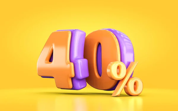 Render Orange Purple Percent Number Promotional Sale Discount Yellow Background — Foto de Stock