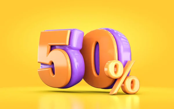 Render Orange Purple Percent Number Promotional Sale Discount Yellow Background — 图库照片