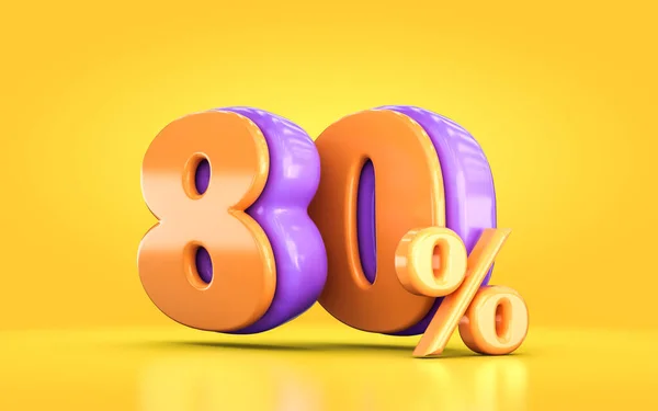 Render Orange Purple Percent Number Promotional Sale Discount Yellow Background — 图库照片