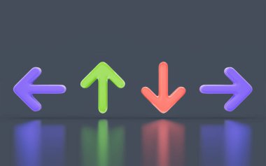 Sağ yukarı ve aşağı ok işareti minimalist görünüm koyu arkaplan 3d gösterge için canlandırma kavramı