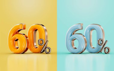 60 percent discount offer with two different glossy color orange and cyan 3d render concept