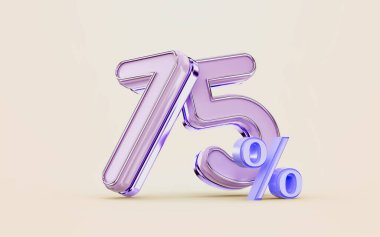 mega shopping offer 75 percent discount metallic glossy 3d render concept for holiday festival 