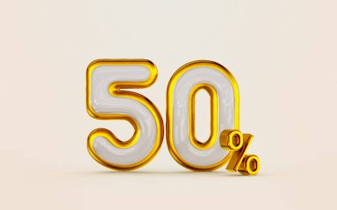 Büyük indirim% 50 altın kenarlı beyaz mermer tasarımcı sunar 3D render konsepti