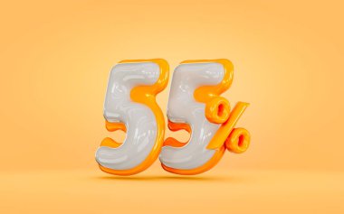 Turuncu arka planda% 55 indirimli gerçekçi. mega satış teklifi için 3D sunum konsepti.