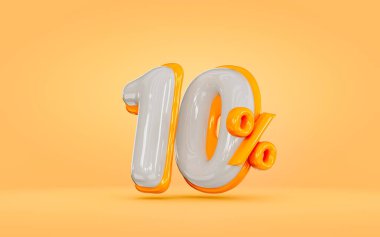 Turuncu arka planda% 10 indirimli gerçekçi. mega satış teklifi için 3D sunum konsepti.