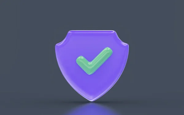 Security Shield Check Mark Sign Minimalistic Look Dark Background Render — Photo