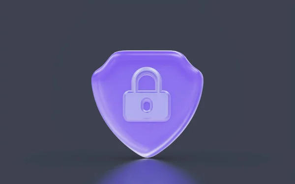 Security Shield Lock Sign Minimalistic Look Dark Background Render Concept — Foto Stock