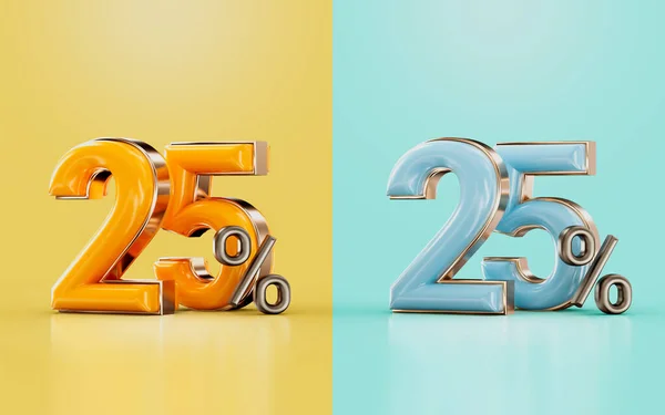 Percent Discount Offer Two Different Glossy Color Orange Cyan Render — Stockfoto