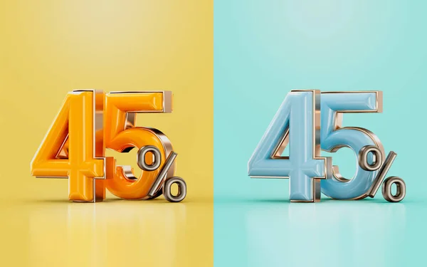 Percent Discount Offer Two Different Glossy Color Orange Cyan Render — Stock Photo, Image