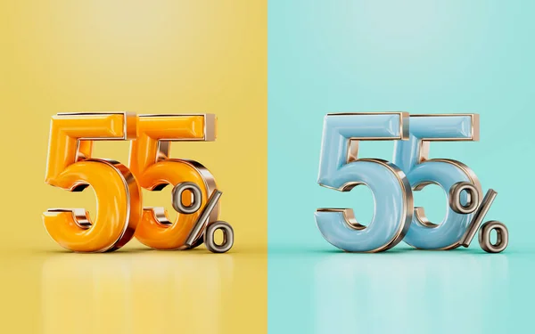 55 percent discount offer with two different glossy color orange and cyan 3d render concept