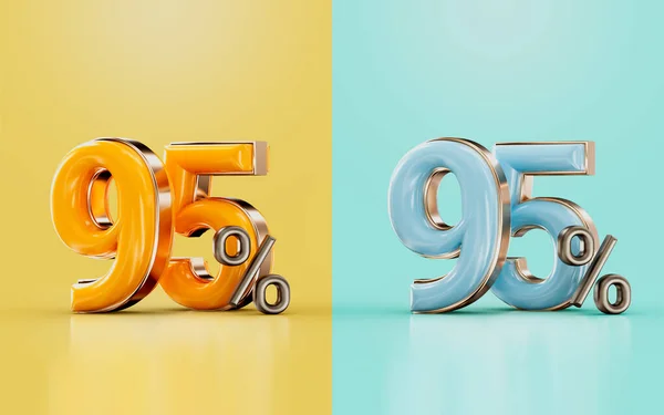 95 percent discount offer with two different glossy color orange and cyan 3d render concept