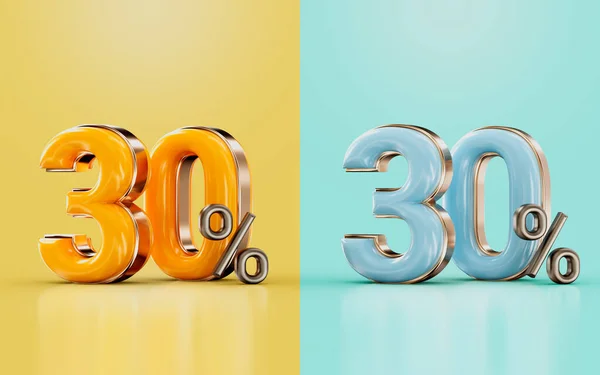 30 percent discount offer with two different glossy color orange and cyan 3d render concept