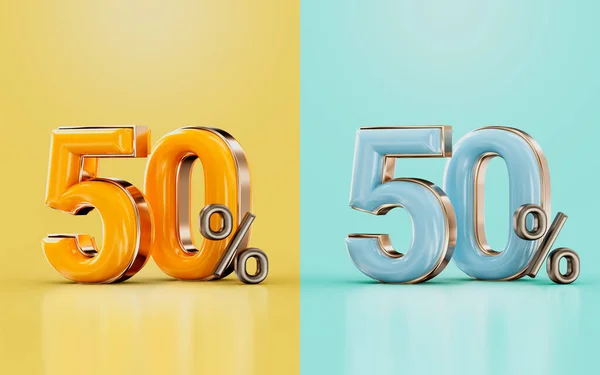 Percent Discount Offer Two Different Glossy Color Orange Cyan Render — Φωτογραφία Αρχείου