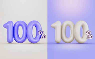 big deal 100 percent cash back offer with two different colors white and purple 3d render concept