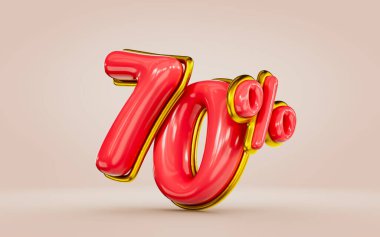 mega shopping offer 70  percent discount red color number with golden 3d render concept for sells